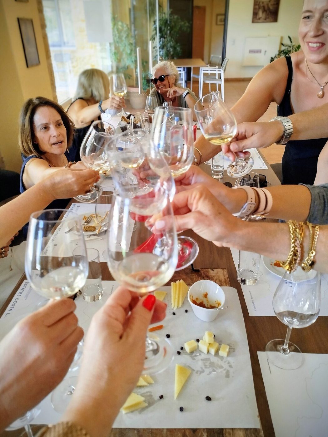 A wine tasting laid out on a table